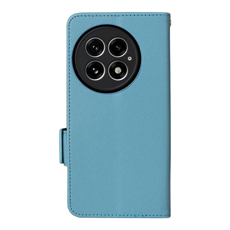 For OnePlus 13 Case Litchi Texture PU Leather Wallet Flip Phone Cover - Baby Blue