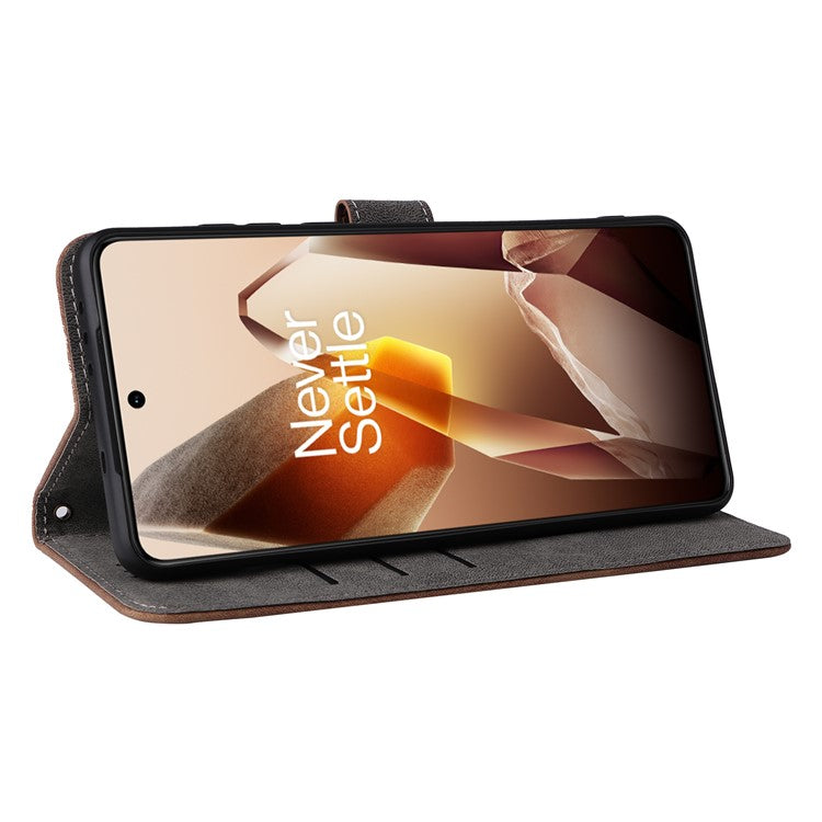 For OnePlus 13 Wallet Phone Case RFID Blocking PU Leather Flip Cover Stand View - Brown