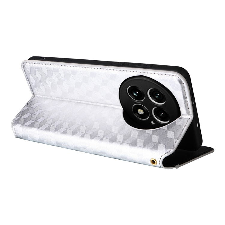 For OnePlus 13 Wallet Case Rhombus Imprinted Leather Phone Cover - Silver