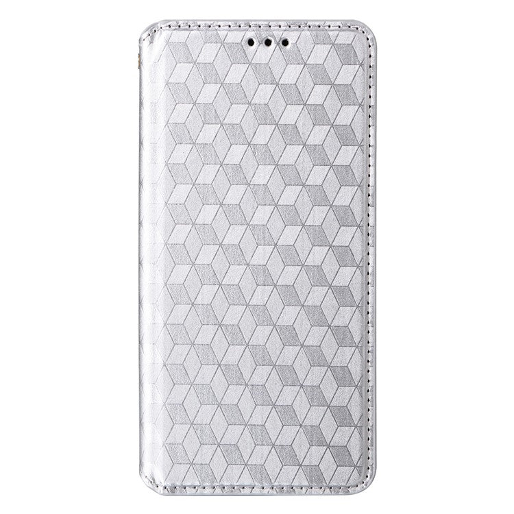 For OnePlus 13 Wallet Case Rhombus Imprinted Leather Phone Cover - Silver