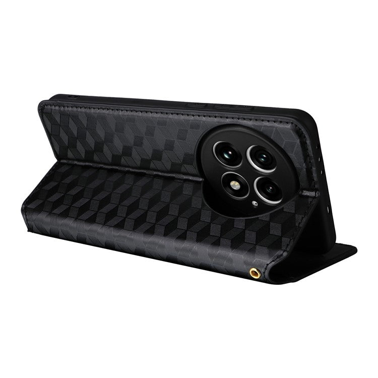 For OnePlus 13 Wallet Case Rhombus Imprinted Leather Phone Cover - Black