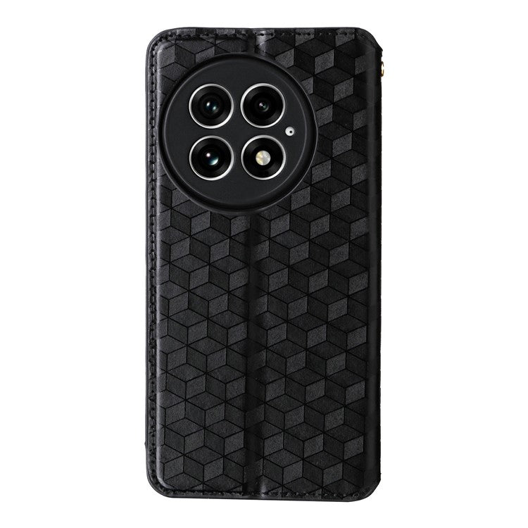 For OnePlus 13 Wallet Case Rhombus Imprinted Leather Phone Cover - Black