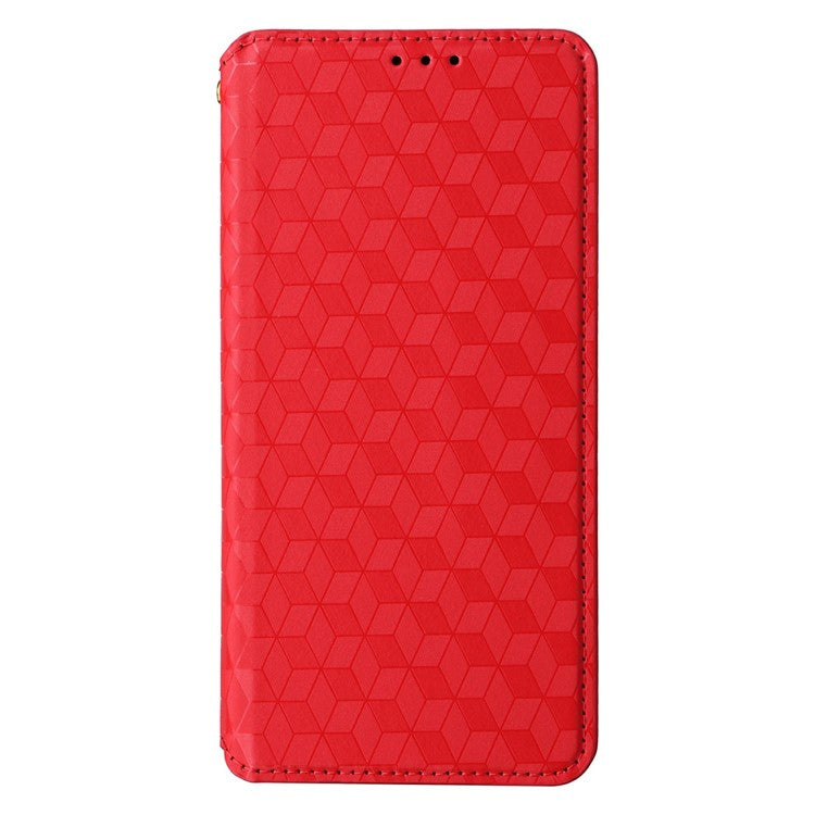For OnePlus 13 Wallet Case Rhombus Imprinted Leather Phone Cover - Red