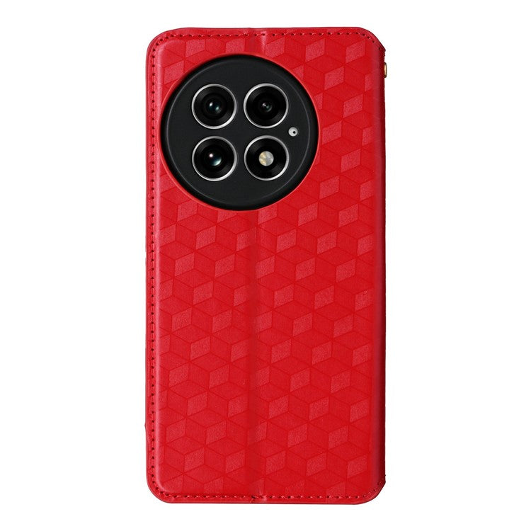 For OnePlus 13 Wallet Case Rhombus Imprinted Leather Phone Cover - Red