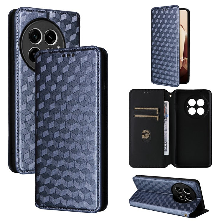 For OnePlus 13 Wallet Case Rhombus Imprinted Leather Phone Cover - Blue