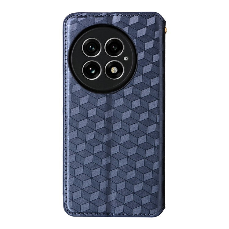 For OnePlus 13 Wallet Case Rhombus Imprinted Leather Phone Cover - Blue