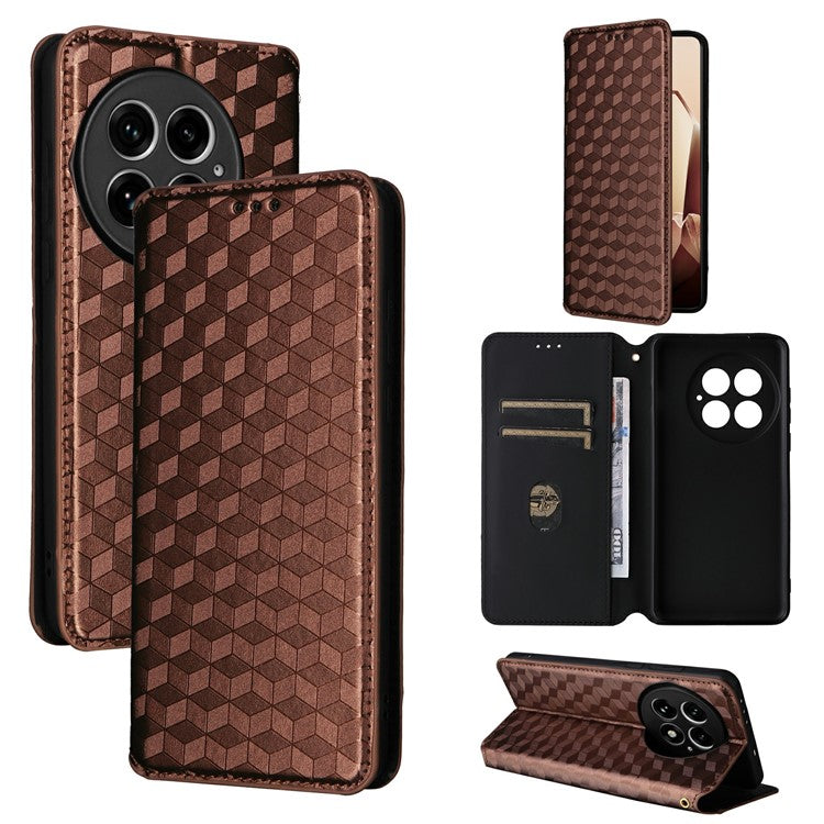 For OnePlus 13 Wallet Case Rhombus Imprinted Leather Phone Cover - Brown