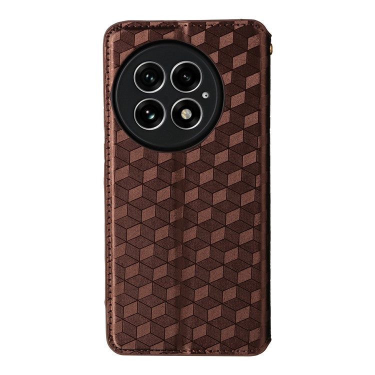 For OnePlus 13 Wallet Case Rhombus Imprinted Leather Phone Cover - Brown