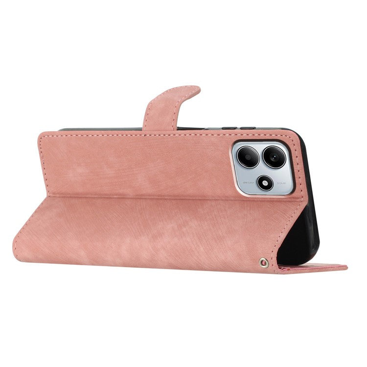 For Xiaomi Redmi Note 14 5G Case with Card Clots Skin-Touch PU Leather Phone Cover Stand - Pink
