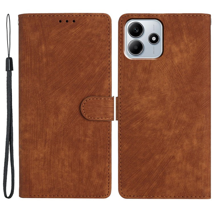 For Xiaomi Redmi Note 14 5G Case with Card Clots Skin-Touch PU Leather Phone Cover Stand - Brown