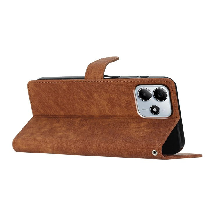 For Xiaomi Redmi Note 14 5G Case with Card Clots Skin-Touch PU Leather Phone Cover Stand - Brown