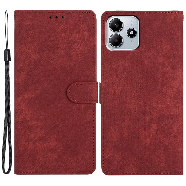 For Xiaomi Redmi Note 14 5G Case with Card Clots Skin-Touch PU Leather Phone Cover Stand - Red