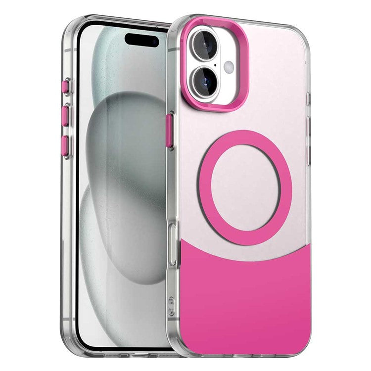 For iPhone 16 Plus Case Compatible with MagSafe Color Splicing IMD TPU+PET+PC Mobile Cover - Red