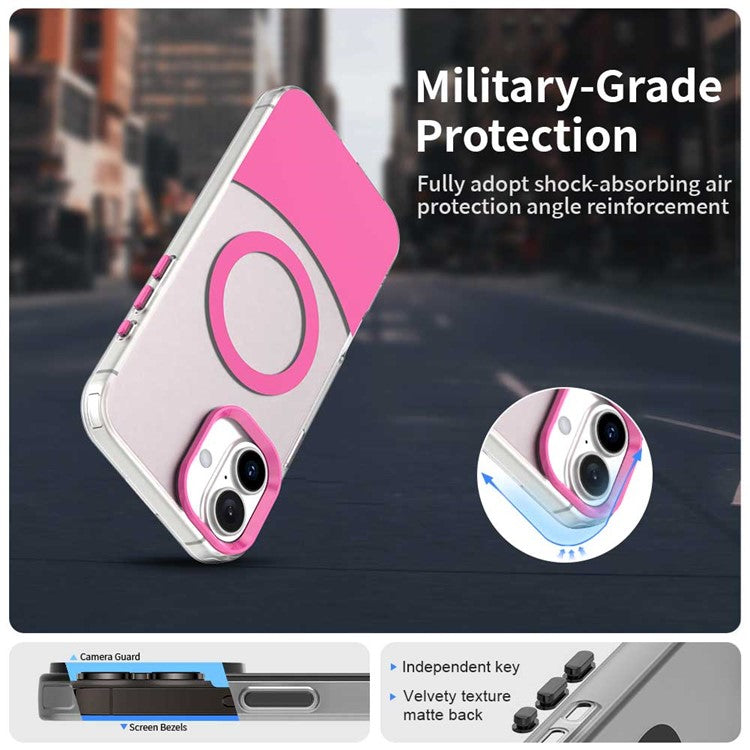 For iPhone 16 Plus Case Compatible with MagSafe Color Splicing IMD TPU+PET+PC Mobile Cover - Red