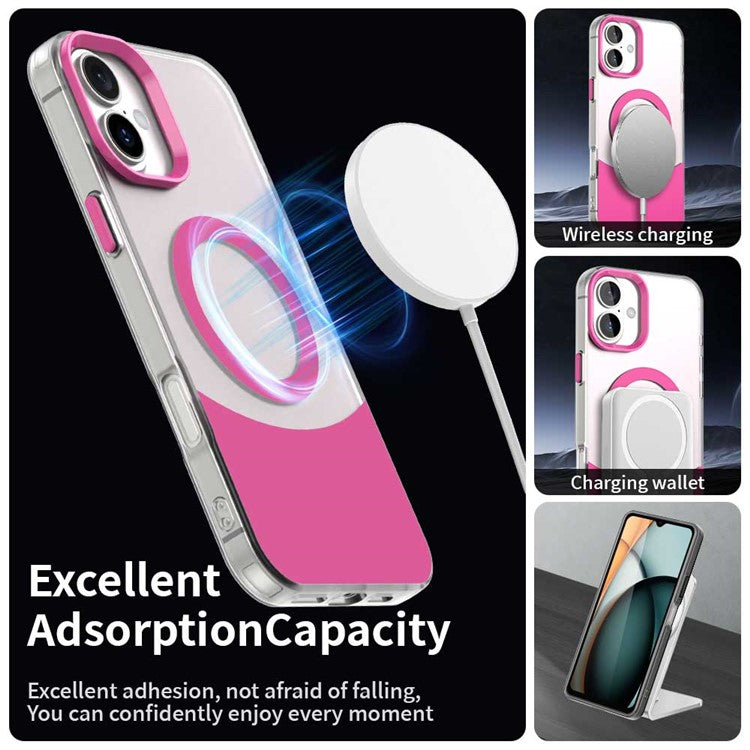 For iPhone 16 Plus Case Compatible with MagSafe Color Splicing IMD TPU+PET+PC Mobile Cover - Red