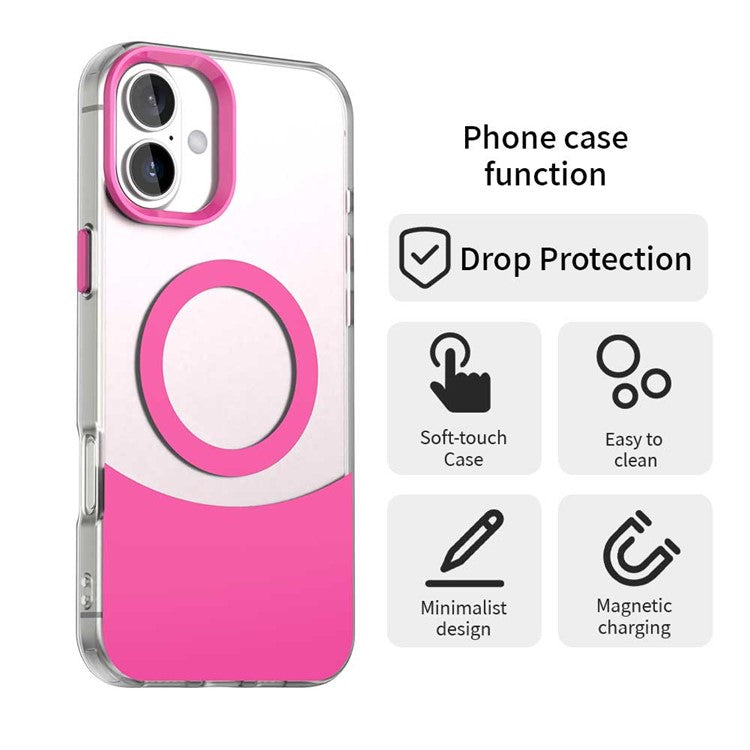 For iPhone 16 Plus Case Compatible with MagSafe Color Splicing IMD TPU+PET+PC Mobile Cover - Red