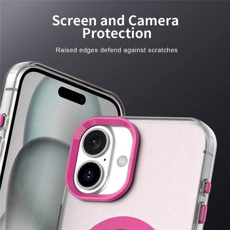 For iPhone 16 Plus Case Compatible with MagSafe Color Splicing IMD TPU+PET+PC Mobile Cover - Red