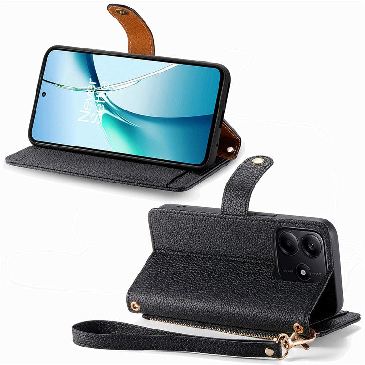 For Xiaomi Redmi Note 14 5G Case RFID Blocking Zipper Pocket Leather Wallet Phone Cover - Black