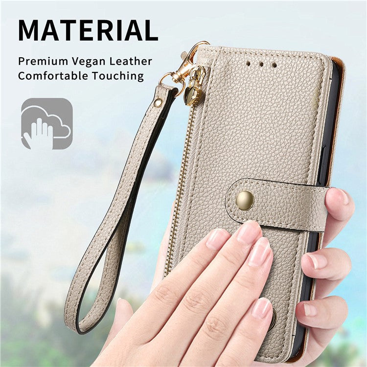 For Xiaomi Redmi Note 14 5G Case RFID Blocking Zipper Pocket Leather Wallet Phone Cover - Grey