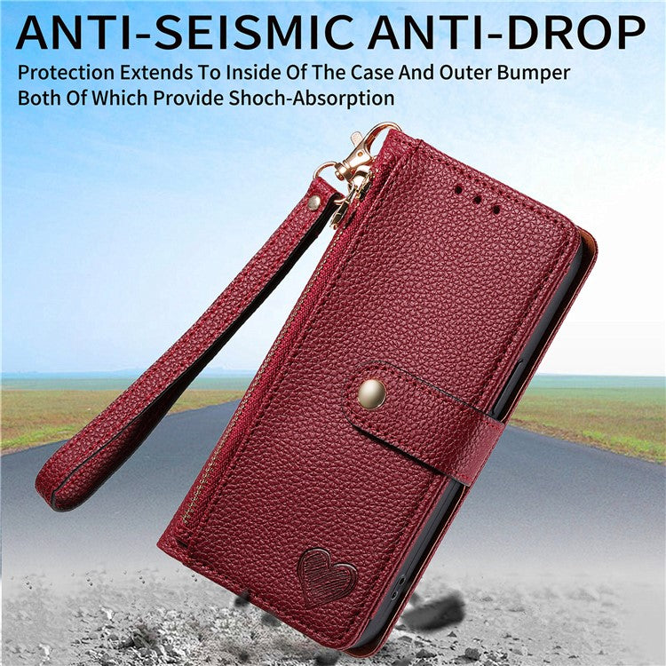 For Xiaomi Redmi Note 14 5G Case RFID Blocking Zipper Pocket Leather Wallet Phone Cover - Red
