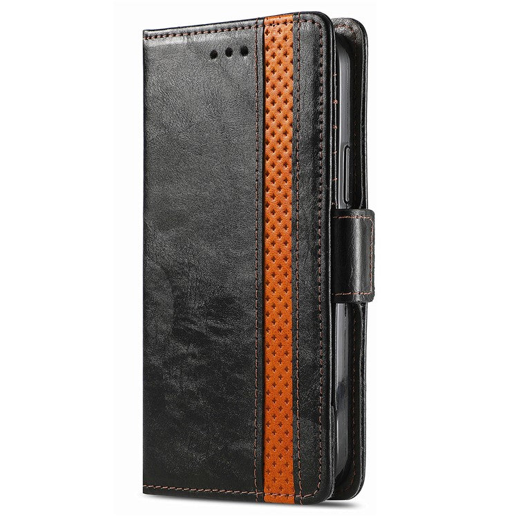 CASENEO 002 Series For Xiaomi Redmi Note 14 5G Case Stand Wallet Splicing PU Leather Cover - Black