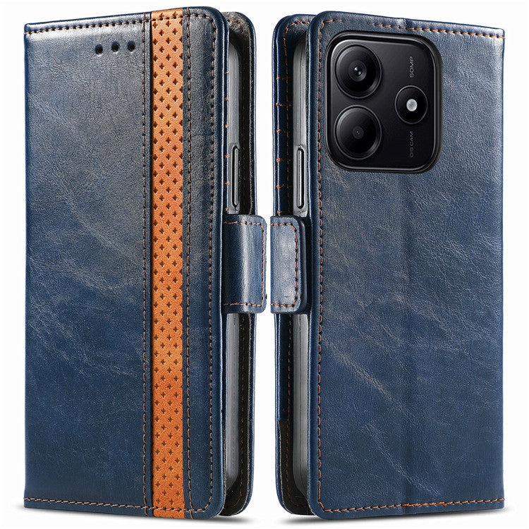 CASENEO 002 Series For Xiaomi Redmi Note 14 5G Case Stand Wallet Splicing PU Leather Cover - Blue