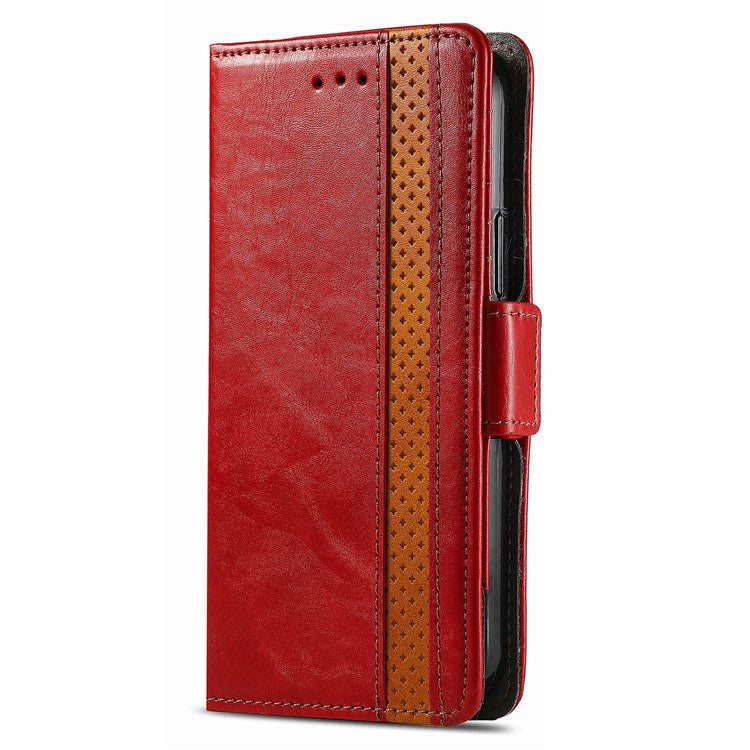 CASENEO 002 Series For Xiaomi Redmi Note 14 5G Case Stand Wallet Splicing PU Leather Cover - Red