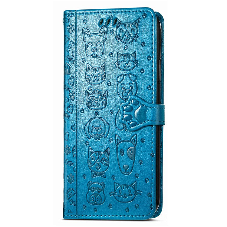 For Xiaomi Redmi Note 14 5G Case Leather Wallet Flip Phone Cover Cute Cat Dog Pattern - Blue