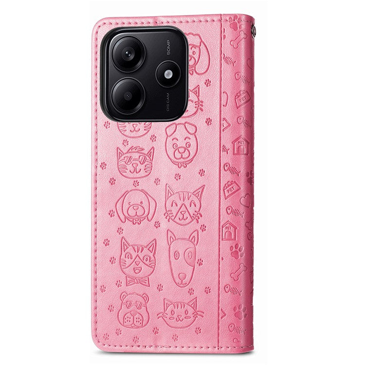 For Xiaomi Redmi Note 14 5G Case Leather Wallet Flip Phone Cover Cute Cat Dog Pattern - Pink