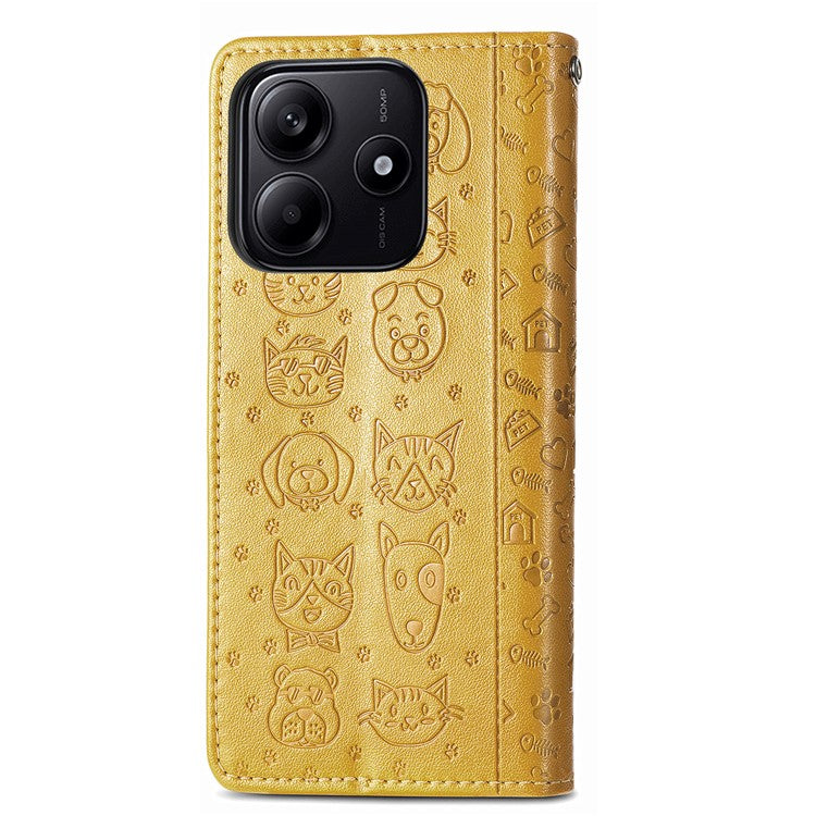 For Xiaomi Redmi Note 14 5G Case Leather Wallet Flip Phone Cover Cute Cat Dog Pattern - Yellow