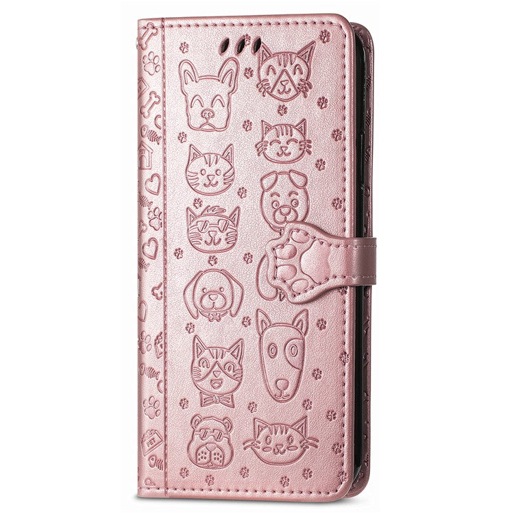 For Xiaomi Redmi Note 14 5G Case Leather Wallet Flip Phone Cover Cute Cat Dog Pattern - Rose Gold