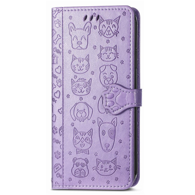 For Xiaomi Redmi Note 14 5G Case Leather Wallet Flip Phone Cover Cute Cat Dog Pattern - Light Purple