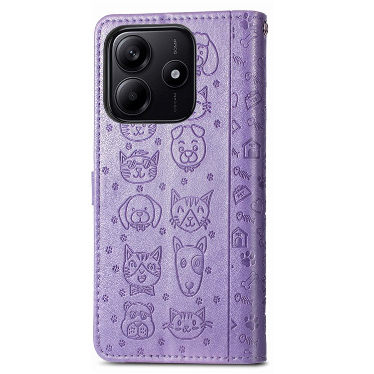 For Xiaomi Redmi Note 14 5G Case Leather Wallet Flip Phone Cover Cute Cat Dog Pattern - Light Purple
