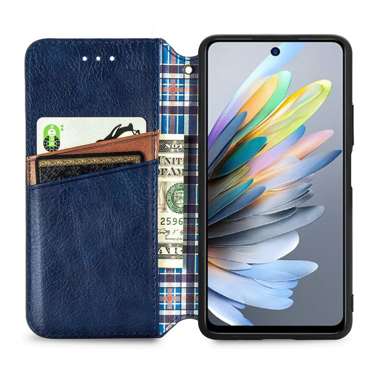 For Xiaomi Redmi Note 14 5G Case Rhombus Imprint PU Leather Wallet Phone Cover - Blue