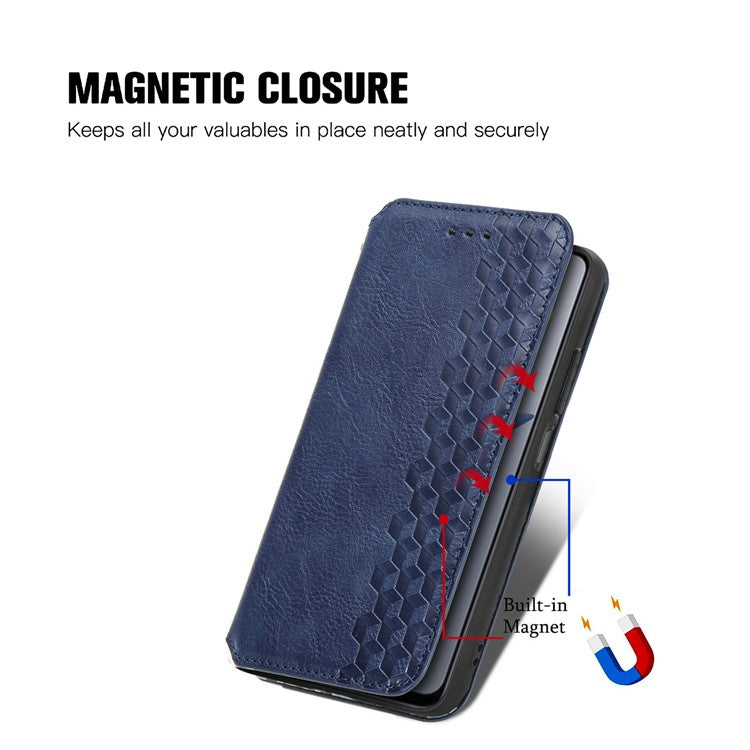 For Xiaomi Redmi Note 14 5G Case Rhombus Imprint PU Leather Wallet Phone Cover - Blue