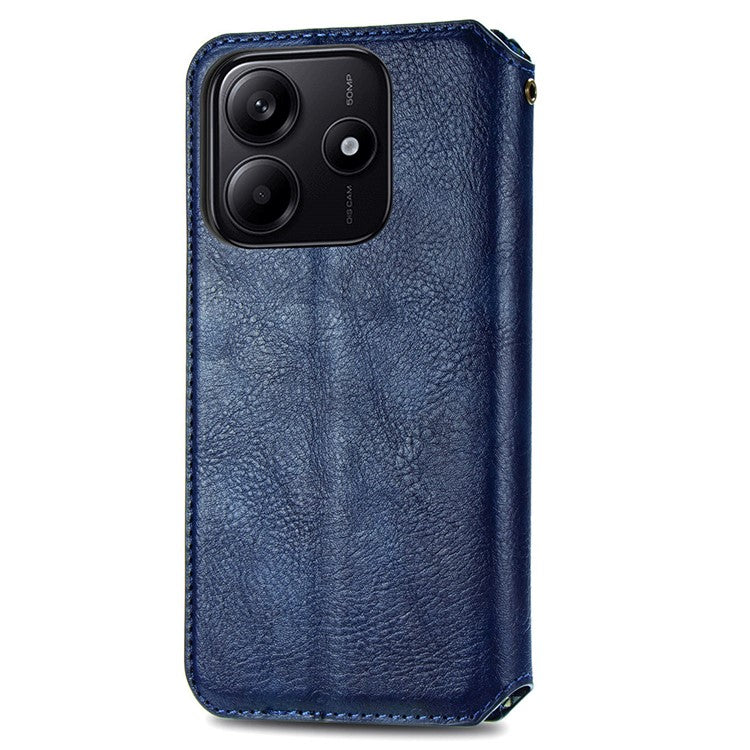 For Xiaomi Redmi Note 14 5G Case Rhombus Imprint PU Leather Wallet Phone Cover - Blue