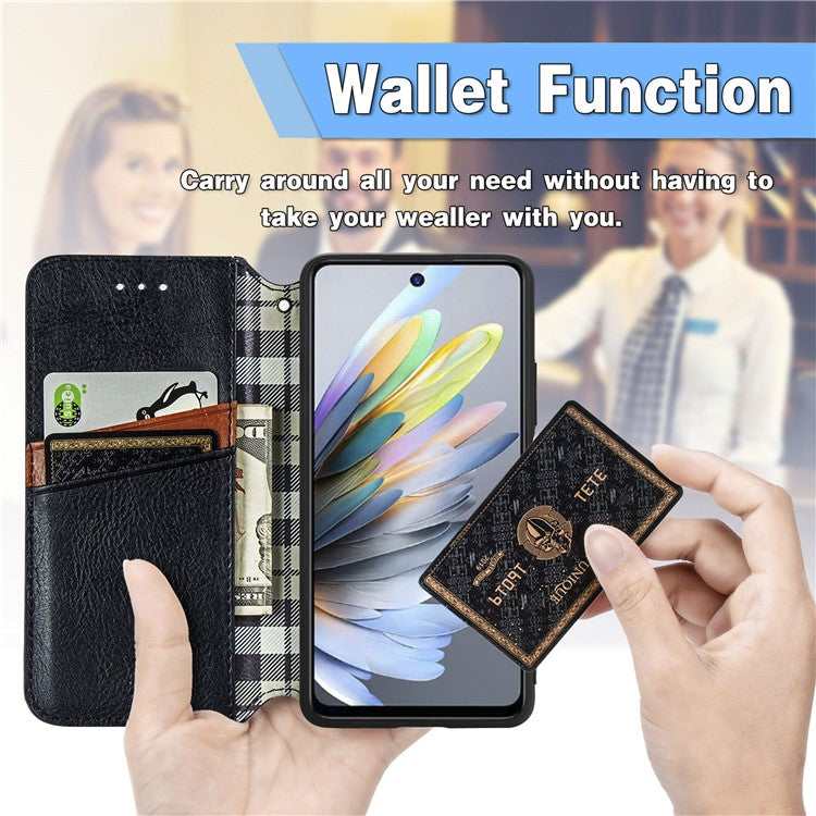 For Xiaomi Redmi Note 14 5G Case Rhombus Imprint PU Leather Wallet Phone Cover - Black