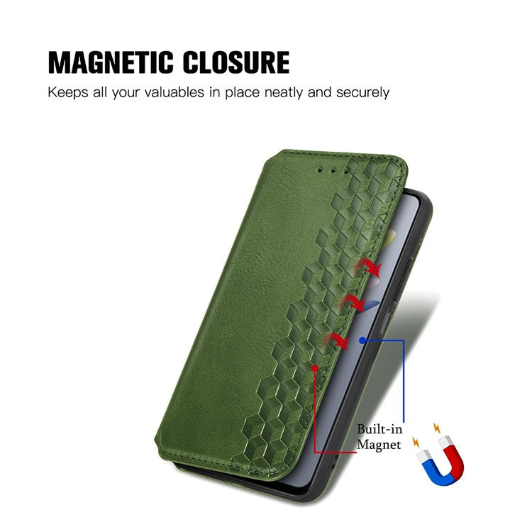 For Xiaomi Redmi Note 14 5G Case Rhombus Imprint PU Leather Wallet Phone Cover - Green