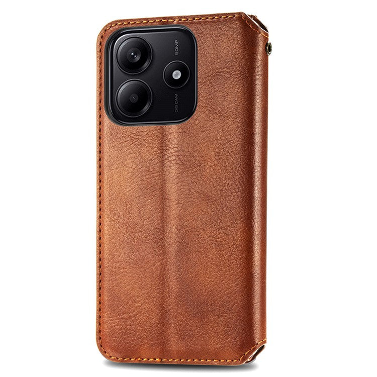 For Xiaomi Redmi Note 14 5G Case Rhombus Imprint PU Leather Wallet Phone Cover - Brown