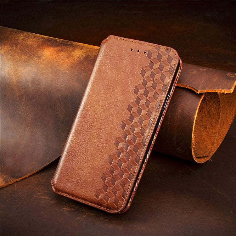 For Xiaomi Redmi Note 14 5G Case Rhombus Imprint PU Leather Wallet Phone Cover - Brown