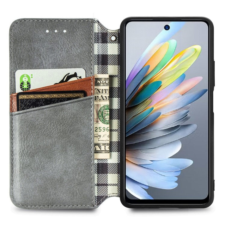For Xiaomi Redmi Note 14 5G Case Rhombus Imprint PU Leather Wallet Phone Cover - Grey