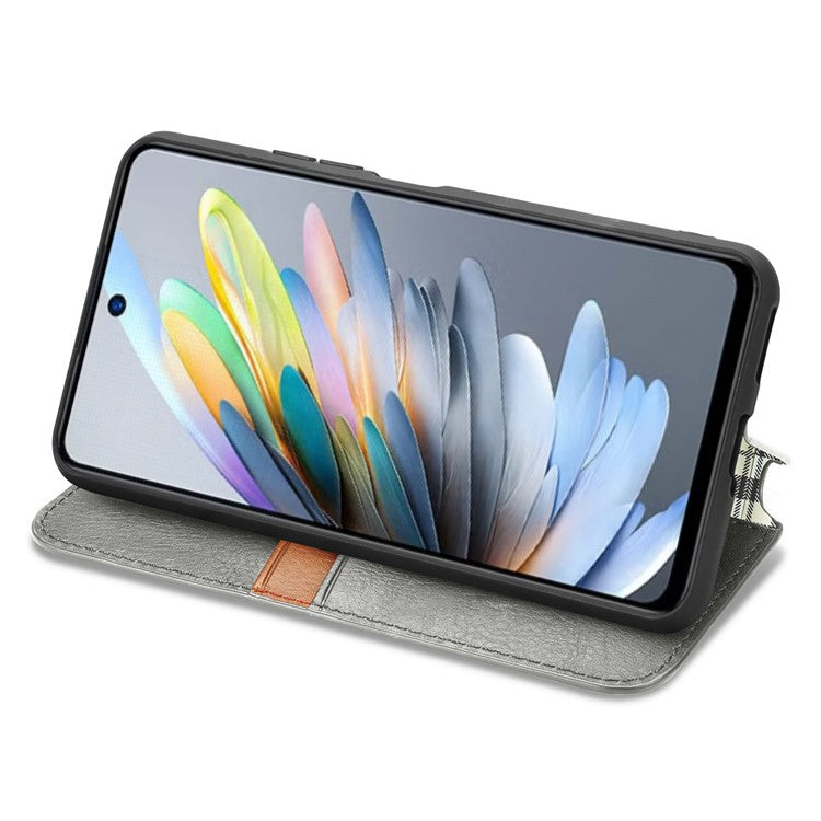 For Xiaomi Redmi Note 14 5G Case Rhombus Imprint PU Leather Wallet Phone Cover - Grey