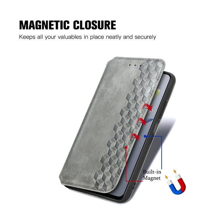 For Xiaomi Redmi Note 14 5G Case Rhombus Imprint PU Leather Wallet Phone Cover - Grey