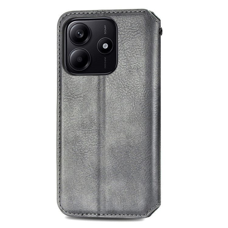 For Xiaomi Redmi Note 14 5G Case Rhombus Imprint PU Leather Wallet Phone Cover - Grey