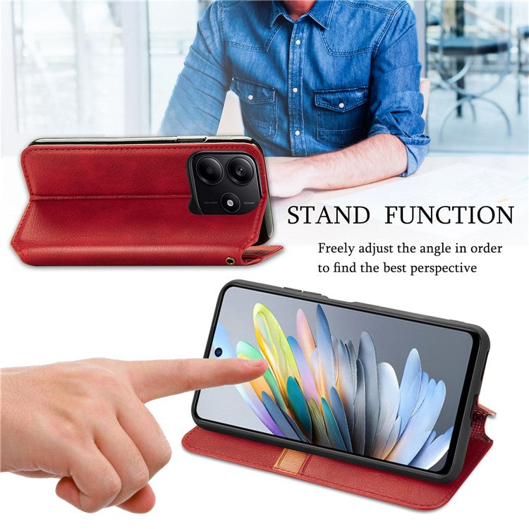 For Xiaomi Redmi Note 14 5G Case Rhombus Imprint PU Leather Wallet Phone Cover - Red
