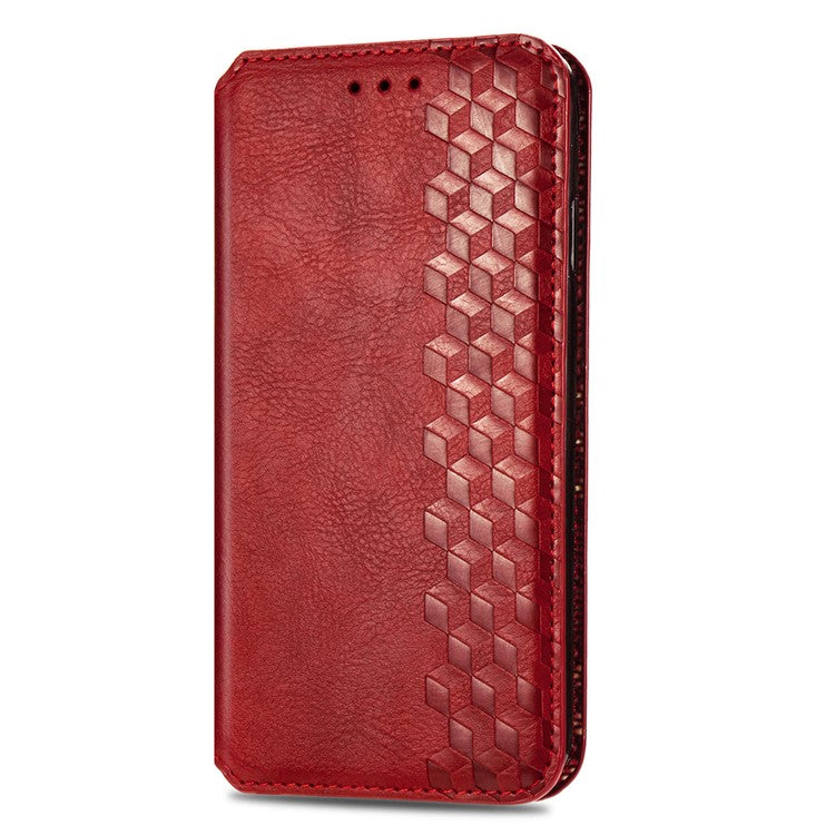 For Xiaomi Redmi Note 14 5G Case Rhombus Imprint PU Leather Wallet Phone Cover - Red