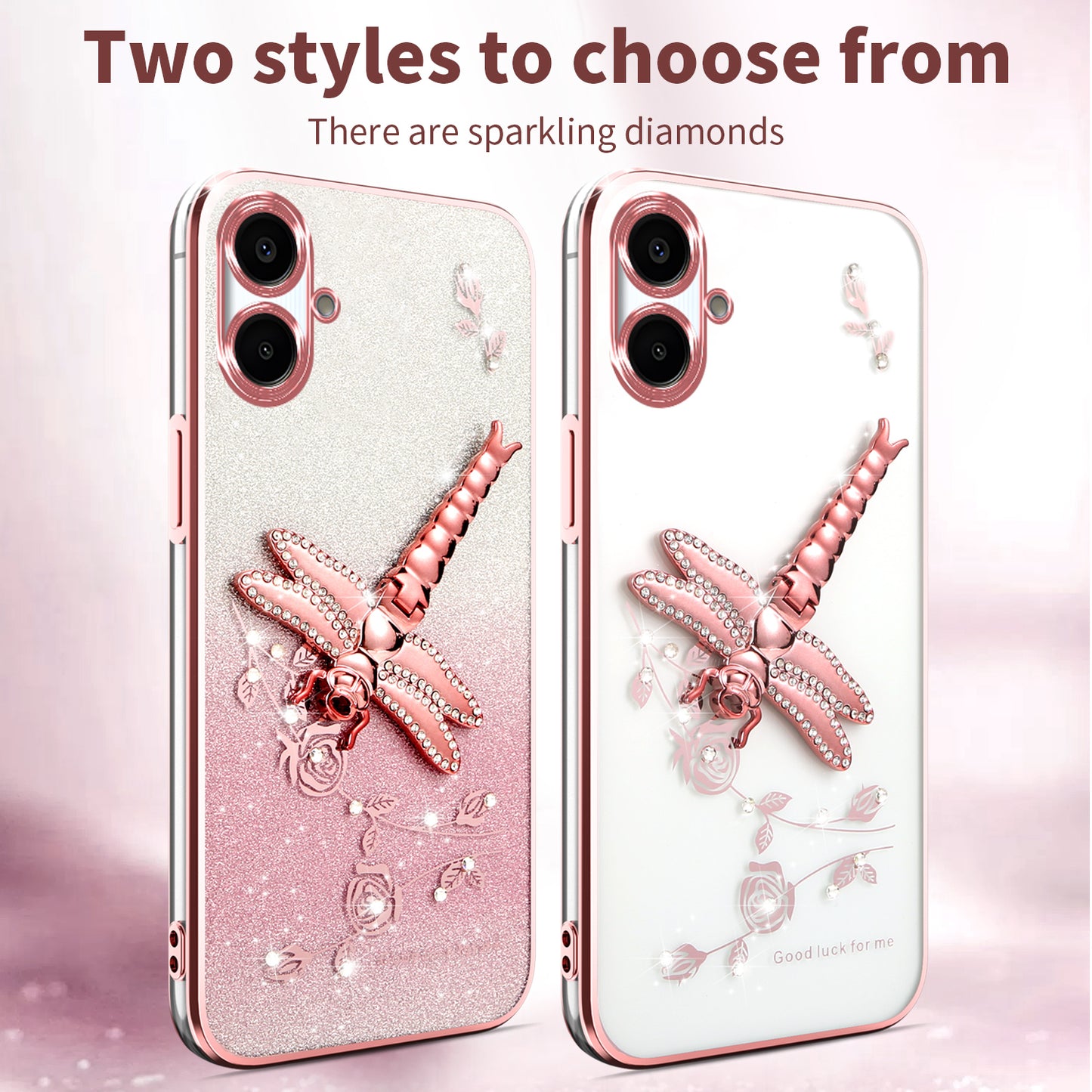 KADEM For Samsung Galaxy A06 Case Dragonfly Kickstand TPU Flowers Glitter Phone Cover - Purple