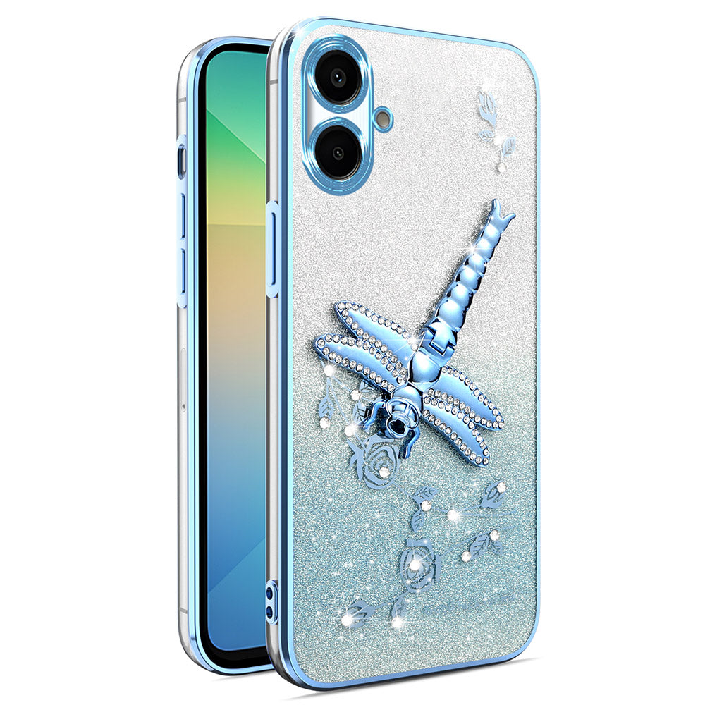 KADEM For Samsung Galaxy A06 Case Dragonfly Kickstand TPU Flowers Glitter Phone Cover - Blue