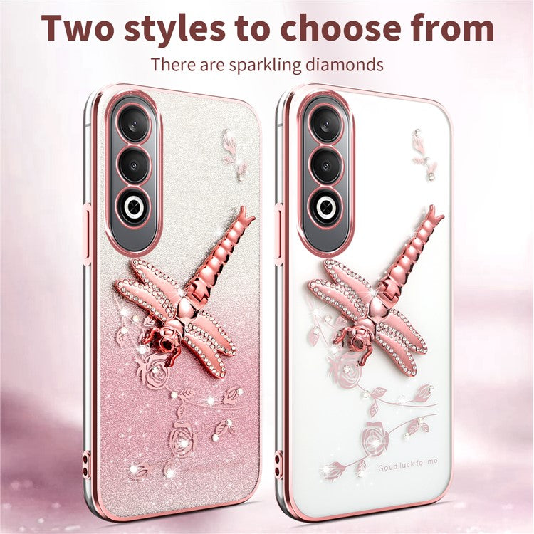 KADEM For OnePlus Nord CE4 5G Case Dragonfly Kickstand TPU Flowers Glitter Phone Cover - Pink