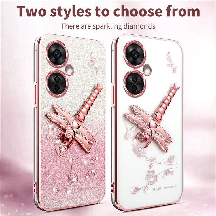 KADEM For OnePlus Nord CE3 5G Case Dragonfly Kickstand TPU Flowers Glitter Phone Cover - Pink